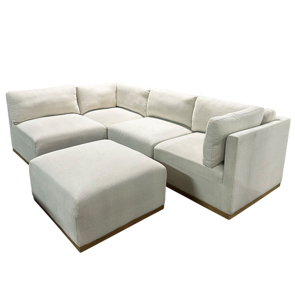 5 Piece Modular Sectional with Wooden Base in Cream