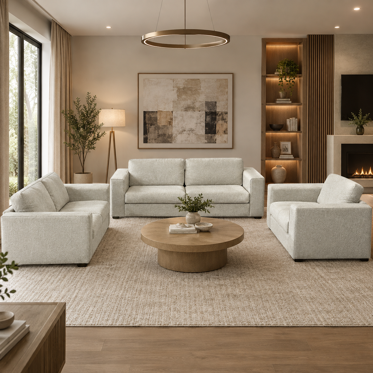 3 Piece Living Room Set in Light Gray