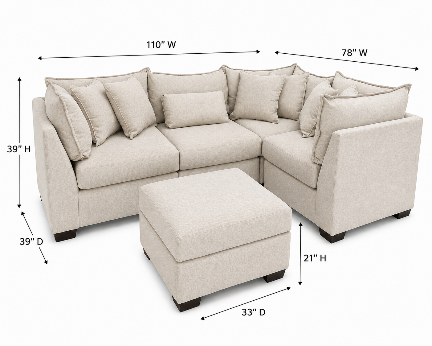 Alina 4 Pc Corner Sectional with Storage Ottoman