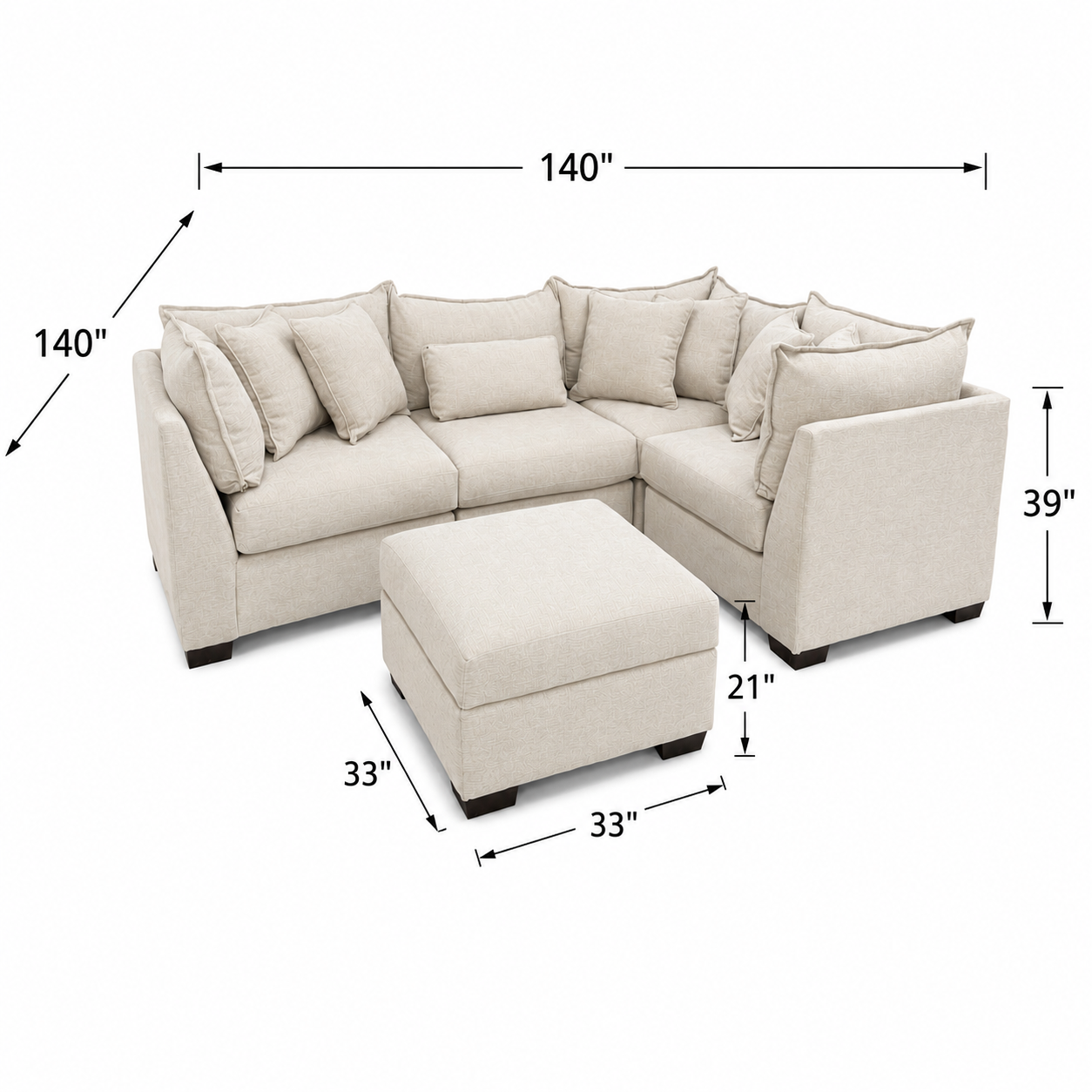 Alina 4 Pc Corner Sectional with Storage Ottoman in Ivory