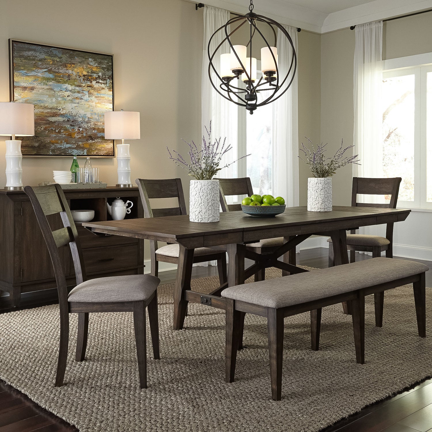 Double Bridge 6-Piece Trestle Dining Table Set