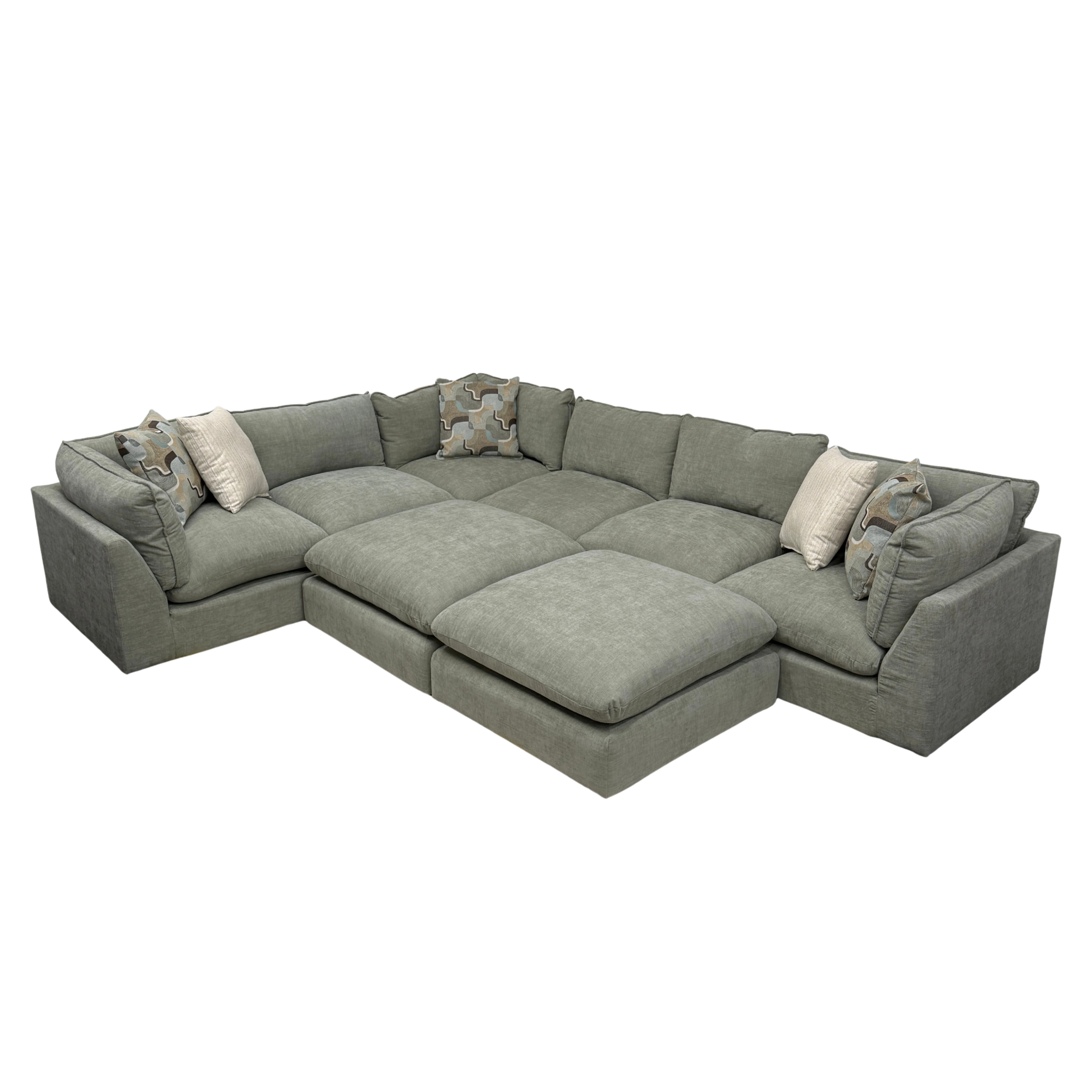 Willow 6-Piece Modular U-Shape Sectional with Two Ottomans - Sage