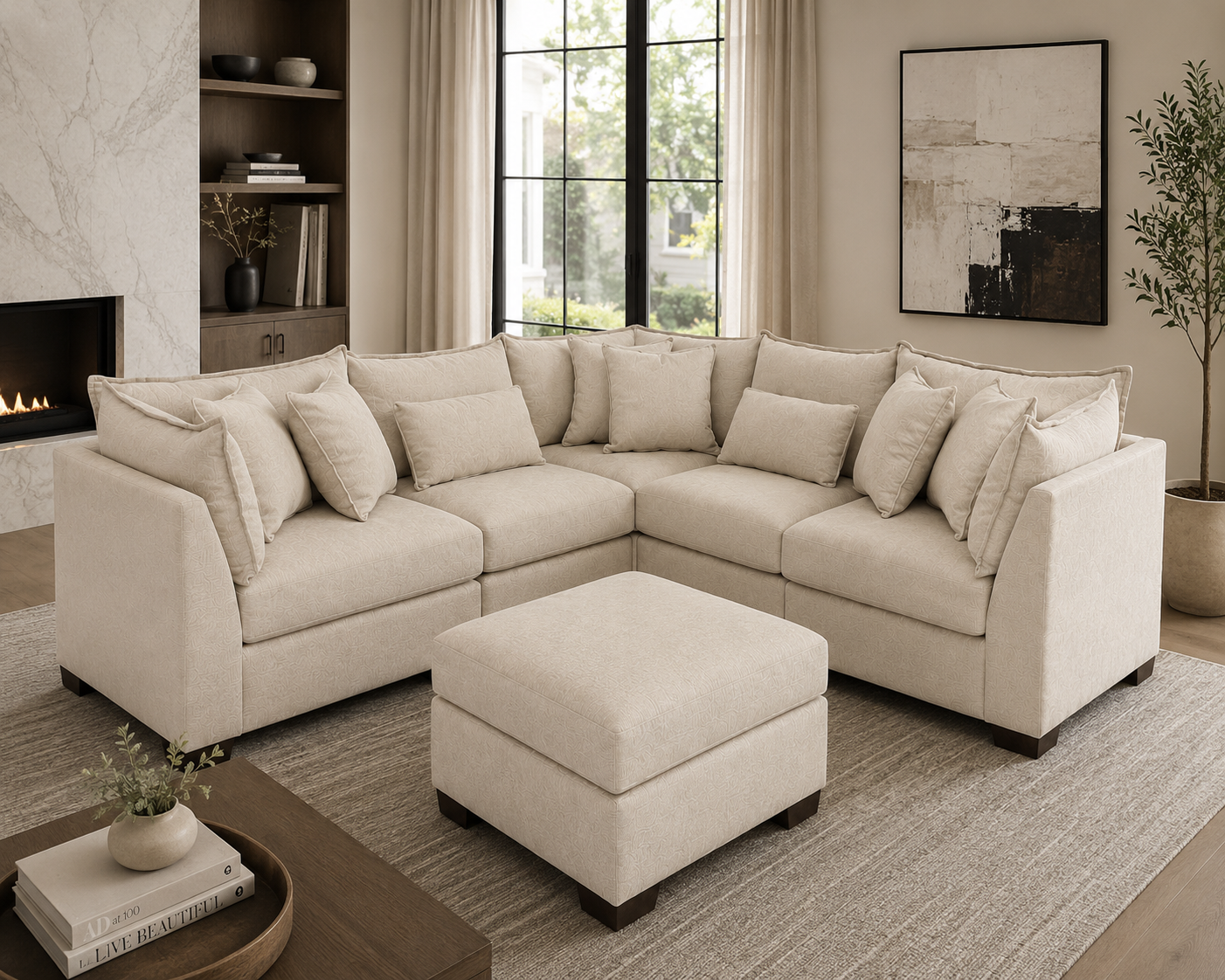 Alina 5 Pc Corner Sectional with Storage Ottoman