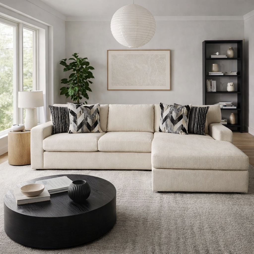 Ellington Sectional with Right Facing Chaise in Cream
