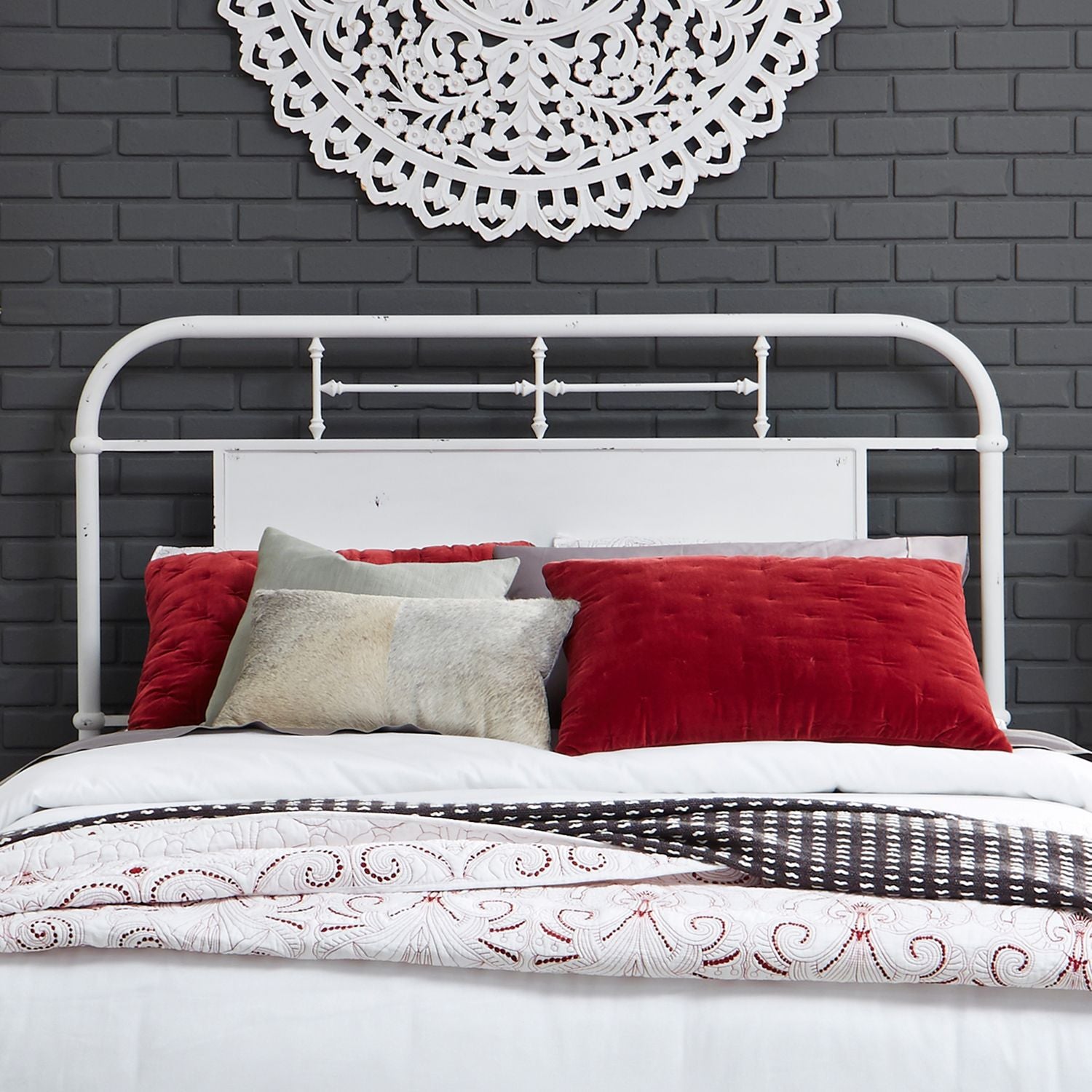 King Metal Headboard - Antique White