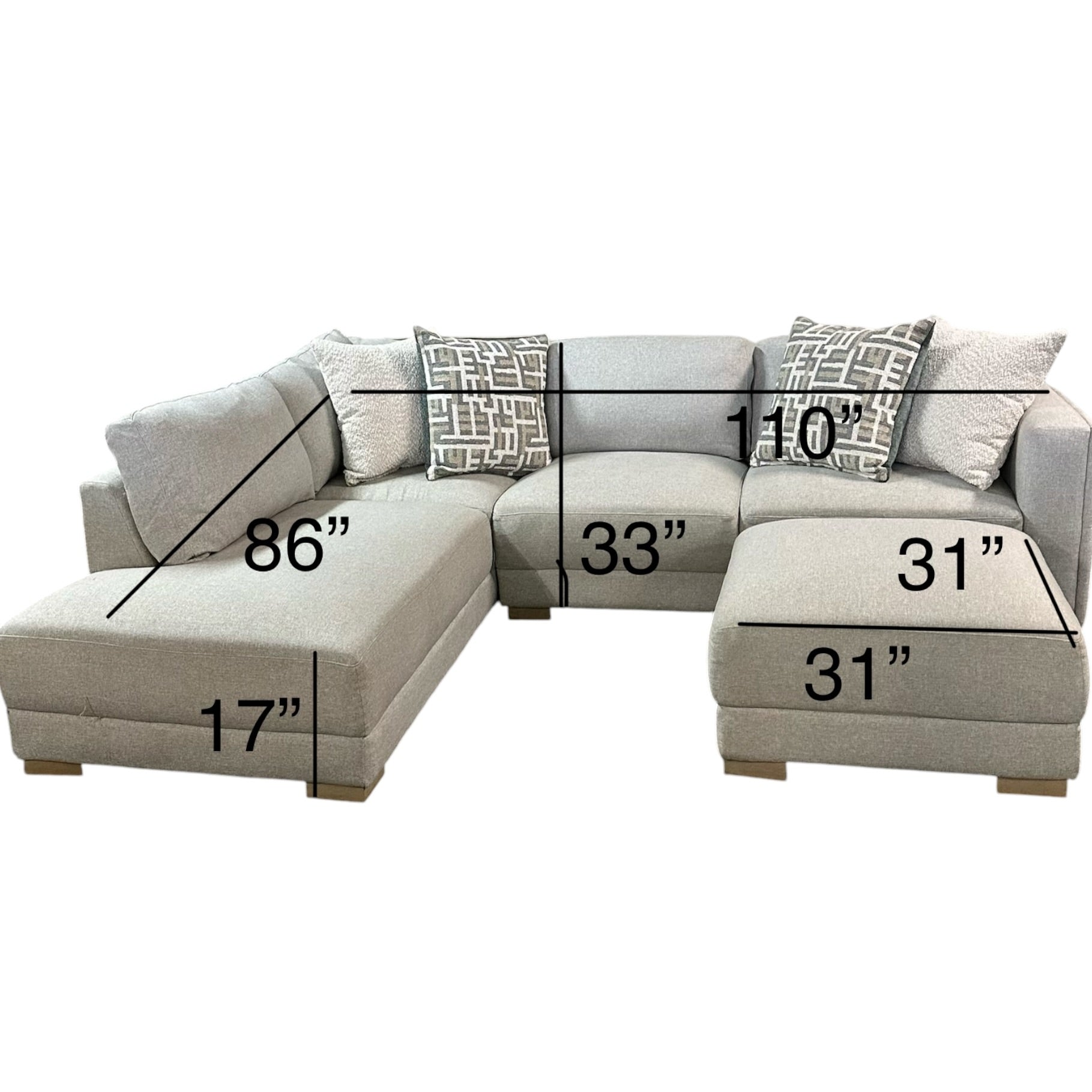 Sectional with LAF Bumper Chaise and Matching Ottoman in Gray