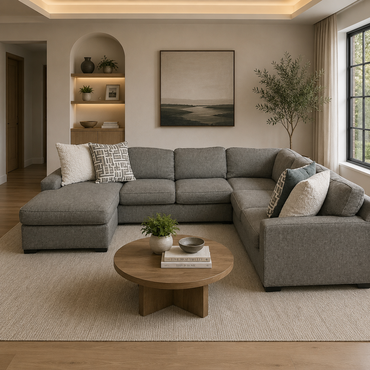U Shape Sectional with LAF Chaise in Gray