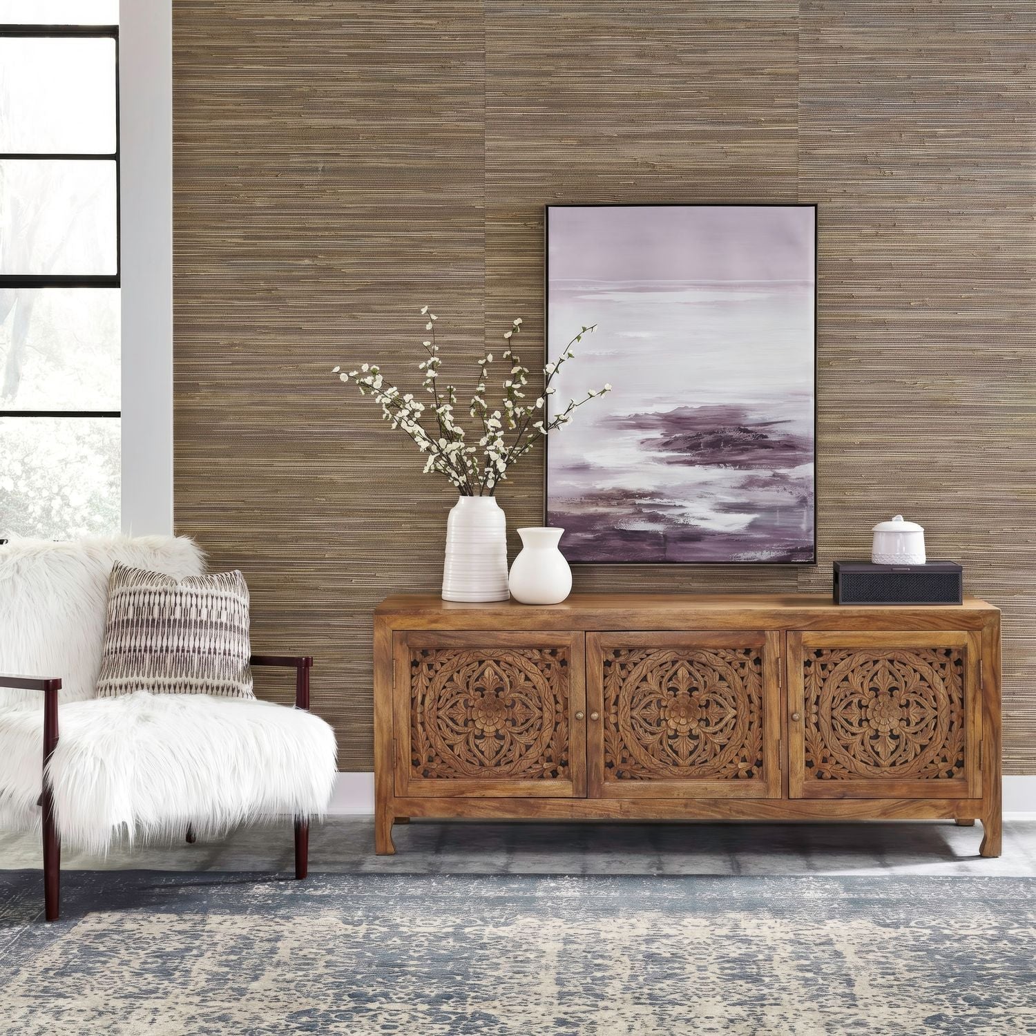 65 Inch 3 Door Accent TV Stand - Brown