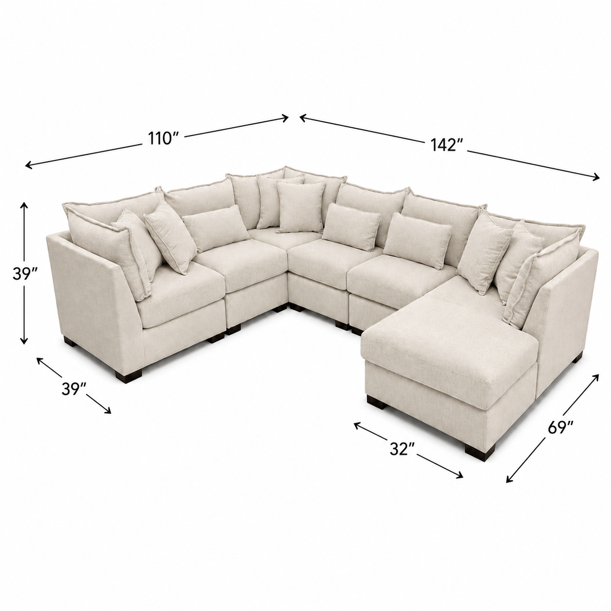Alina 6 Piece Right Chaise U Shape Sectional