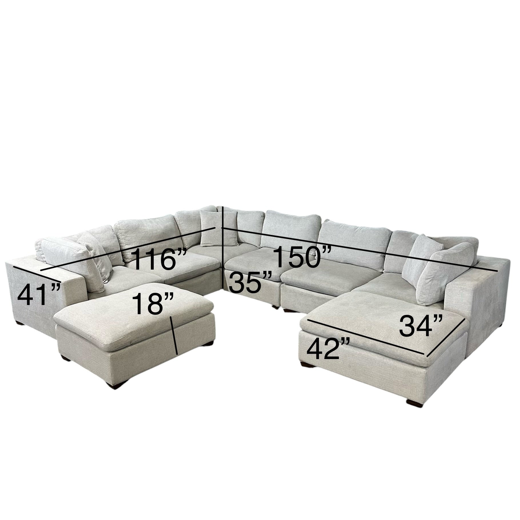 Modular 8 Pc Sectional Cloud Couch in Light Gray