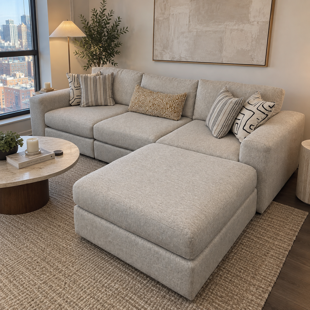 Mason Modular 3-Piece Sofa with Reversible Ottoman