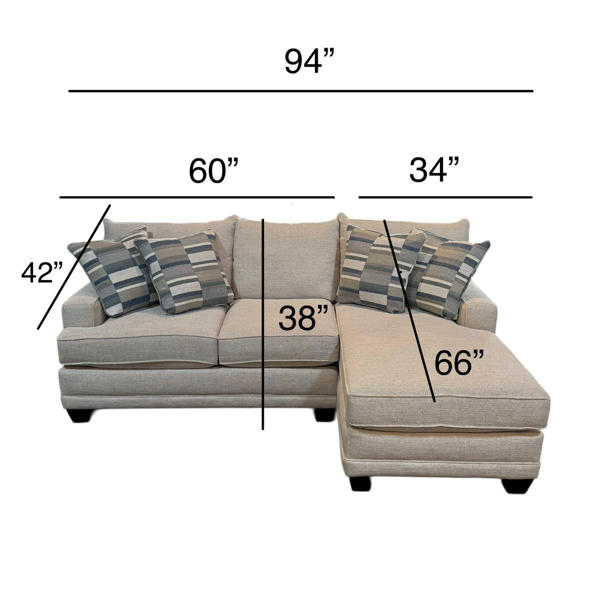 Kennedy 2pc Sectional with Right Chaise in Ordona Linen