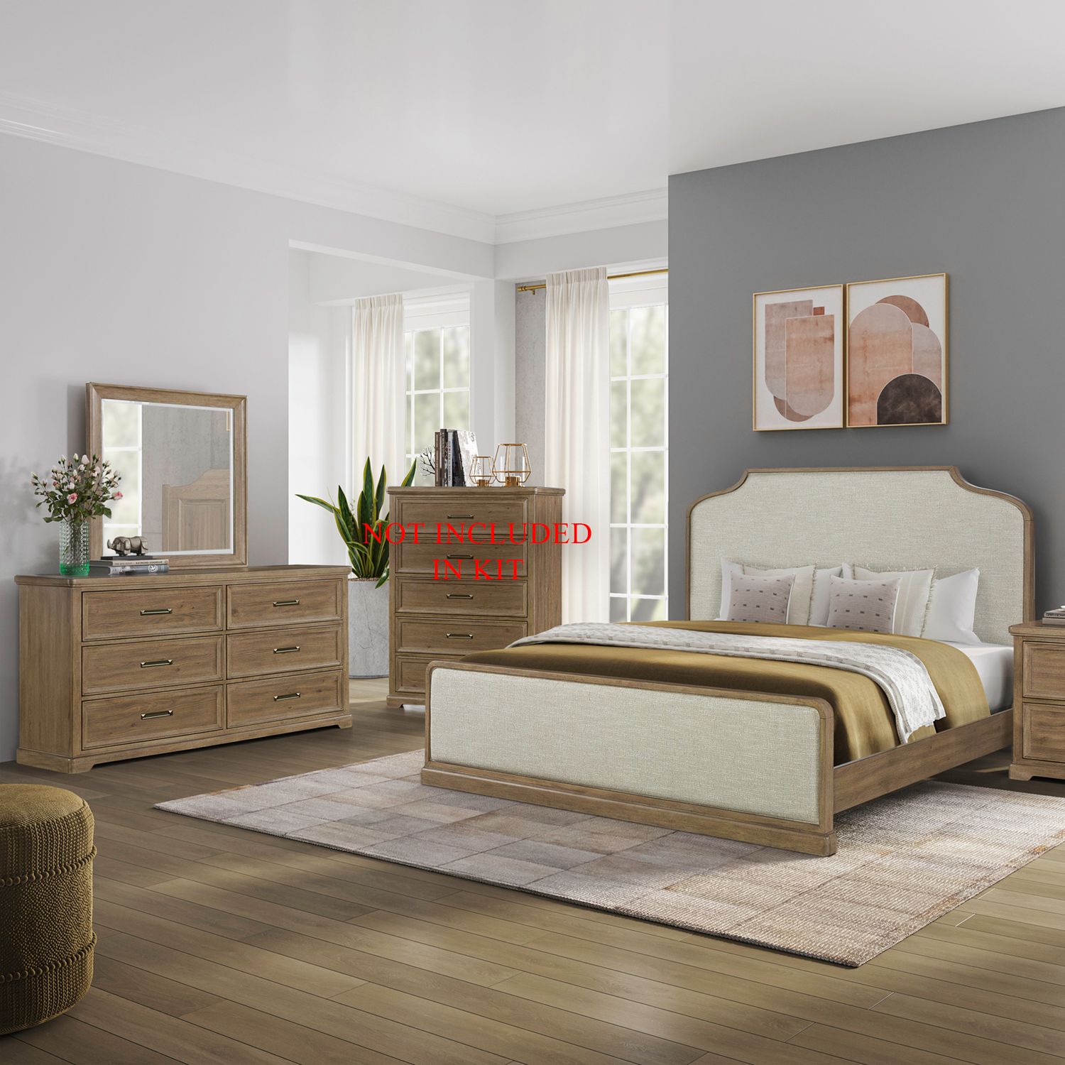 Queen Uph Bed, Dresser & Mirror