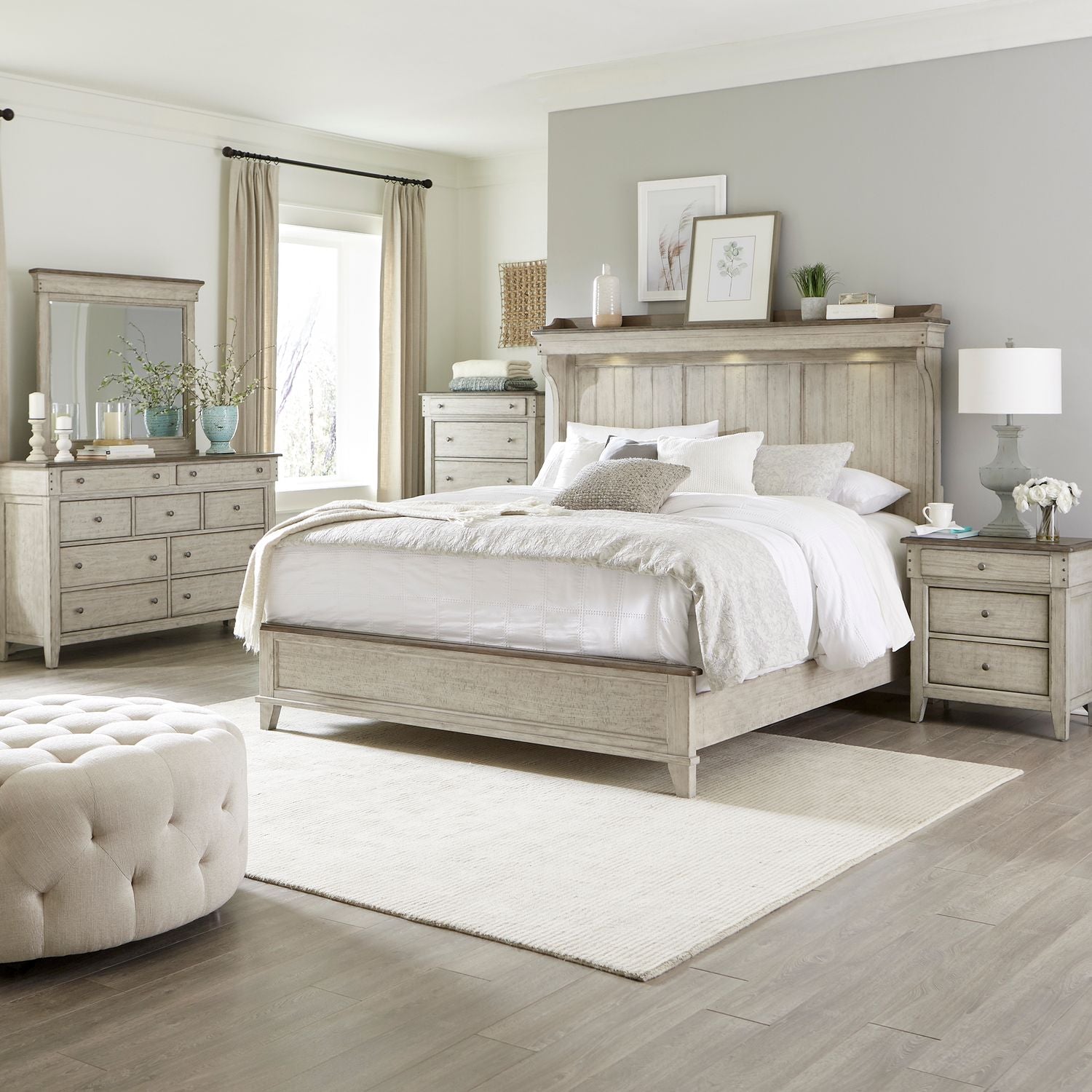 King California Mantle Bed, Dresser & Mirror, Chest, Night Stand