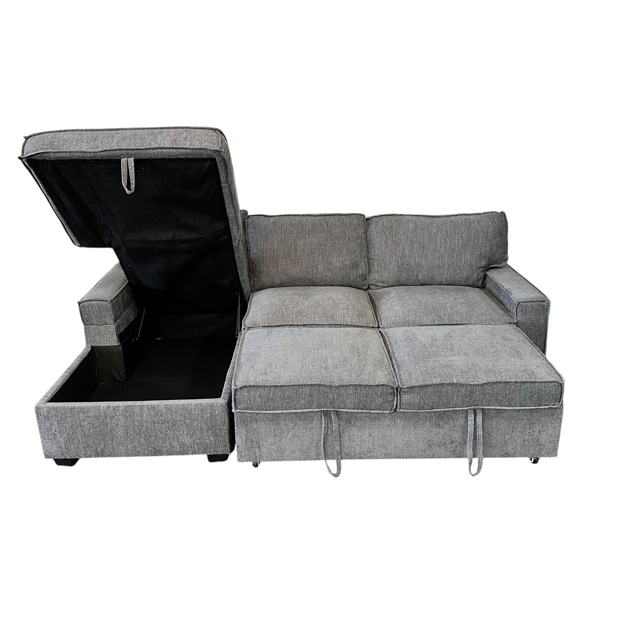 Sectional Sofa with Storage Chaise and Pop-Out Sleeper in Gray