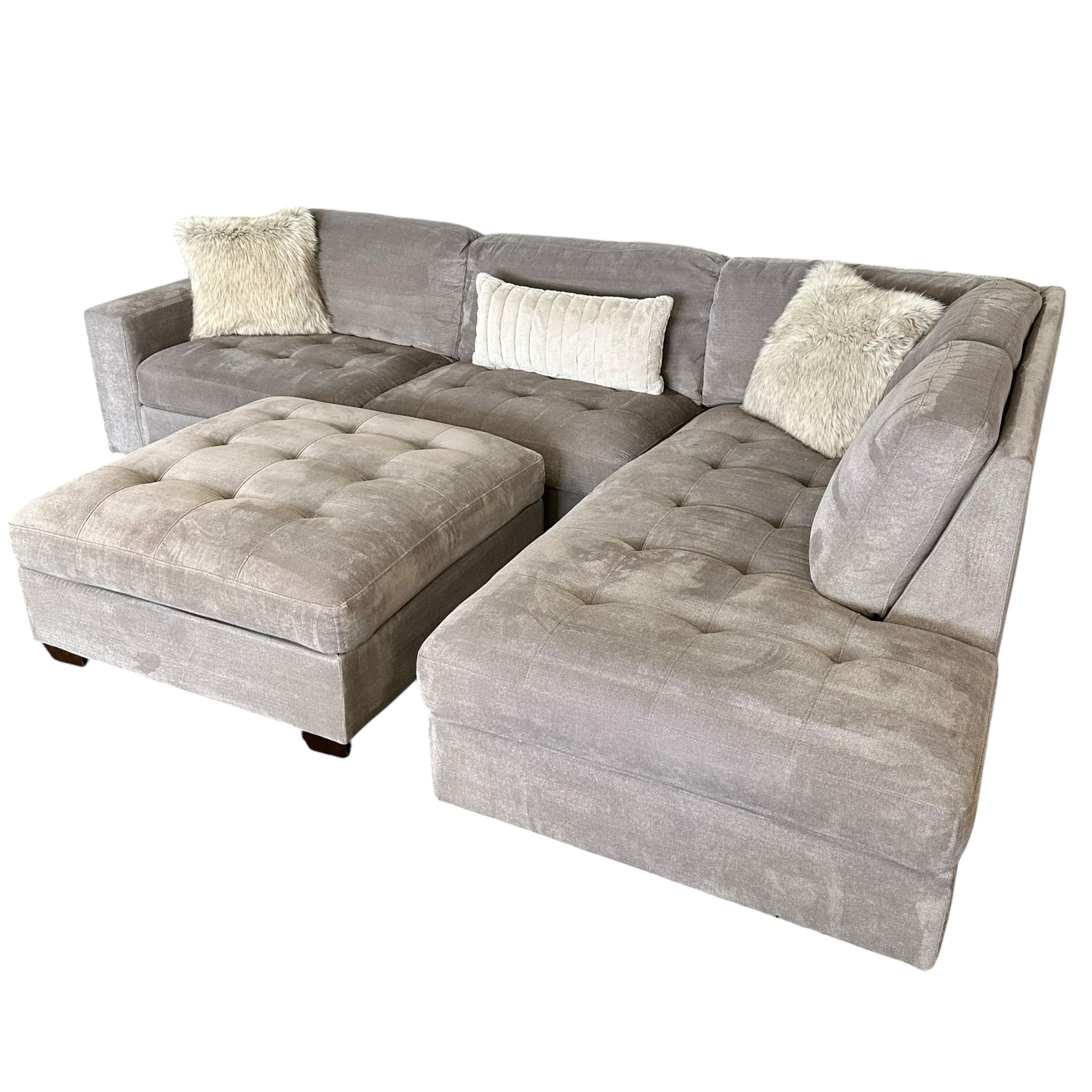 Thomasville Gray Sectional with Right Bumper Chaise and Ottoman