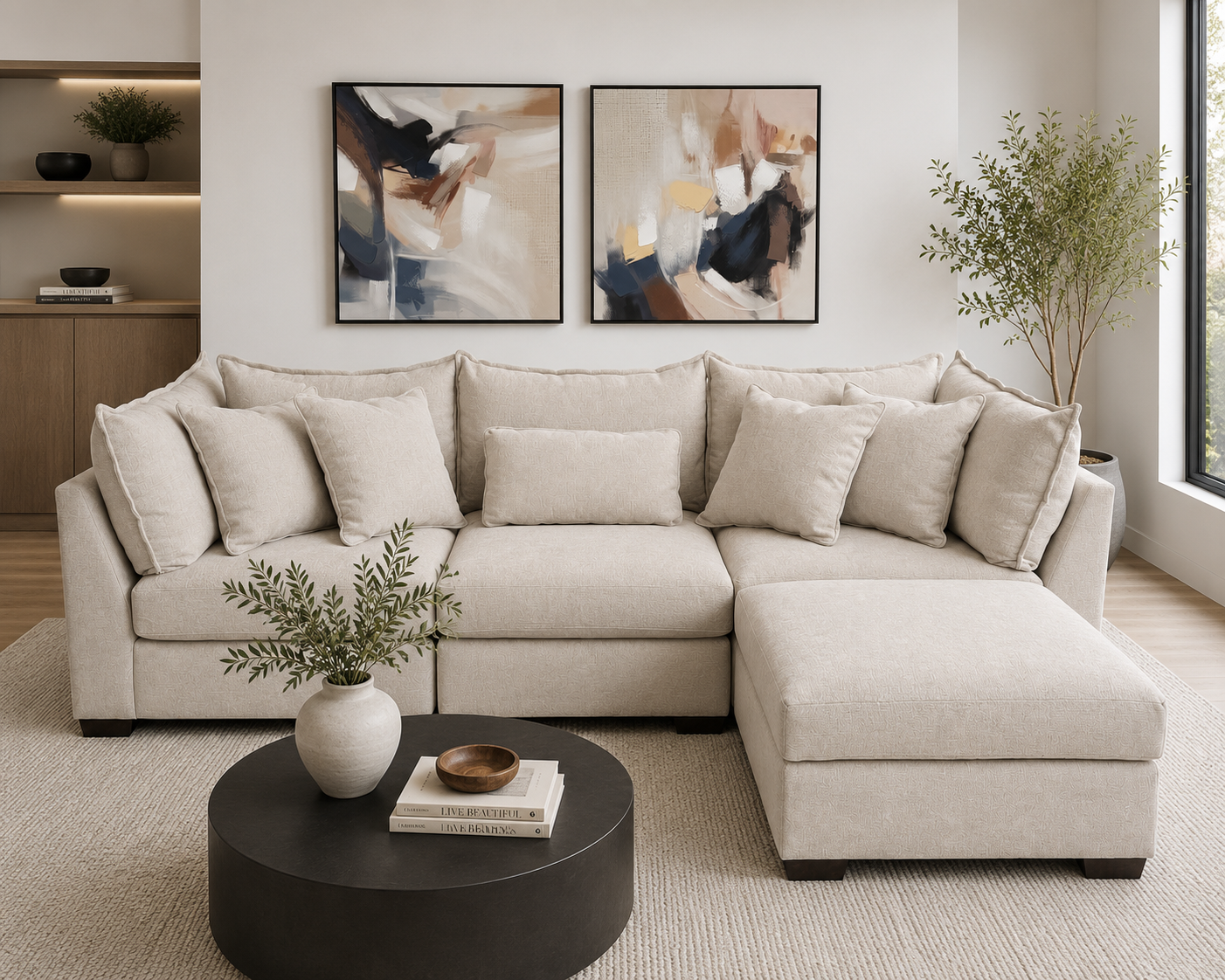Alina 3 Pc Sofa with Storage Ottoman in Ivory