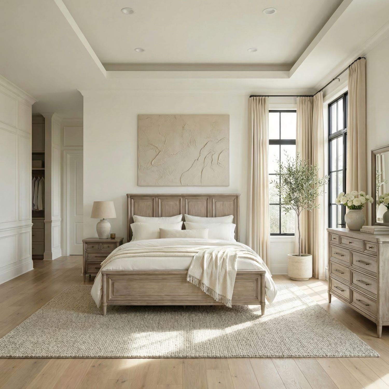 Queen Panel Bed, Dresser & Mirror, Night Stand