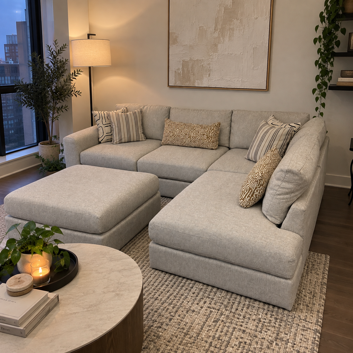 Mason Modular Sectional with RAF Bumper Chaise and Ottoman