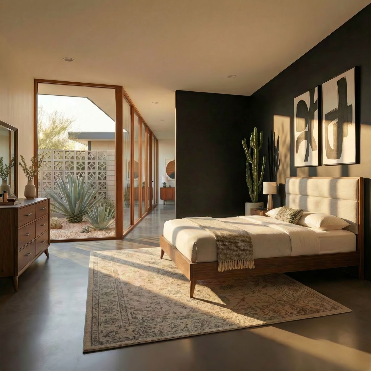 Queen Uph Platform Bed, Dresser & Mirror