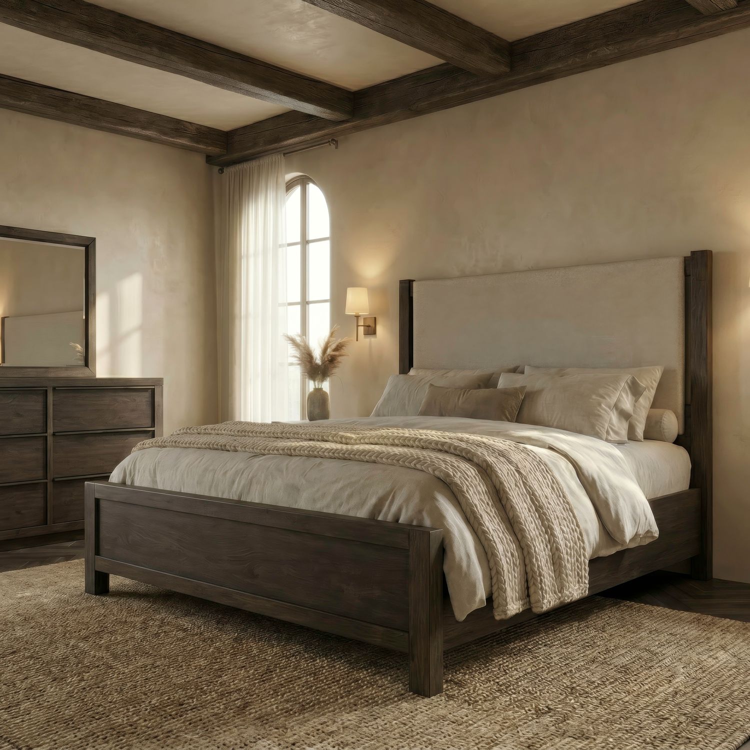 Queen Uph Bed, Dresser & Mirror