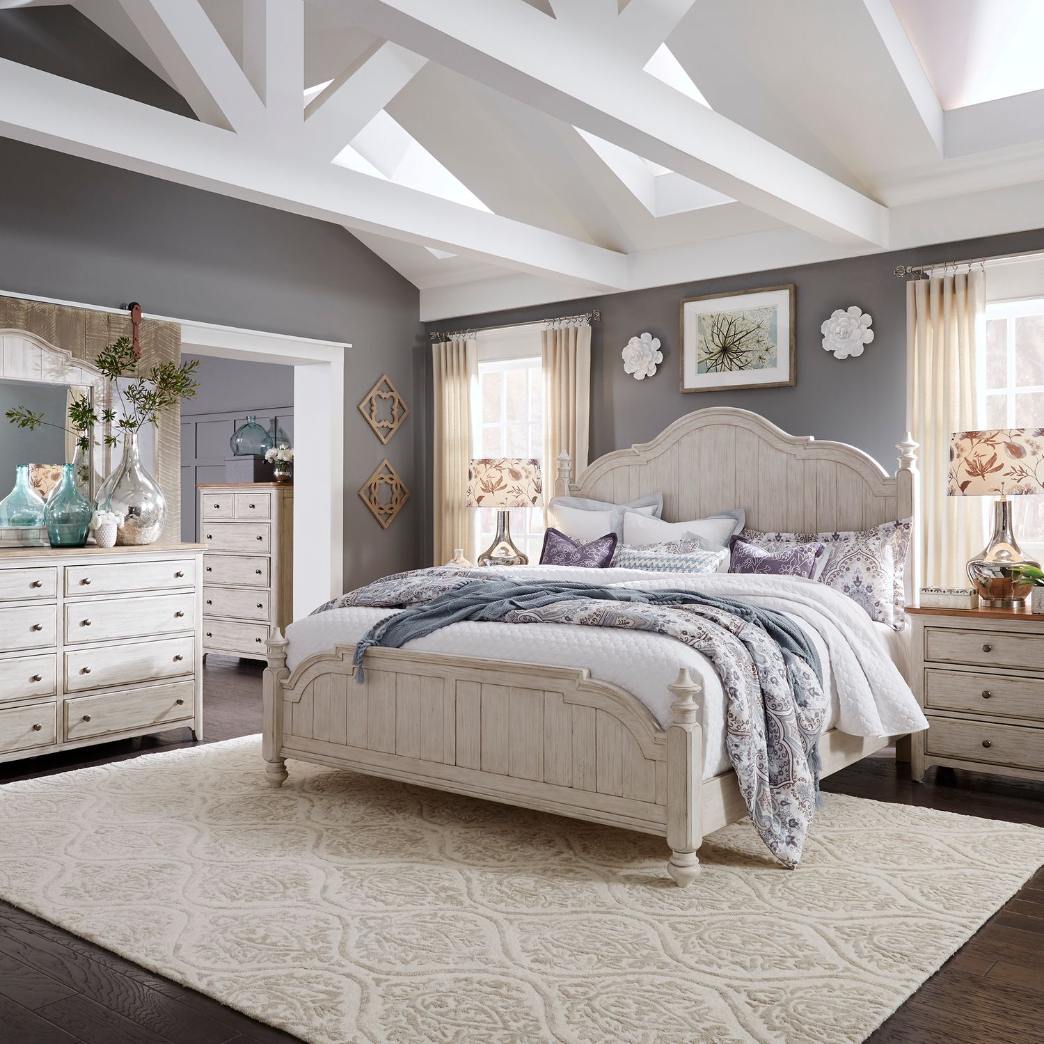 Queen Poster Bed, Dresser & Mirror, Chest, Night Stand