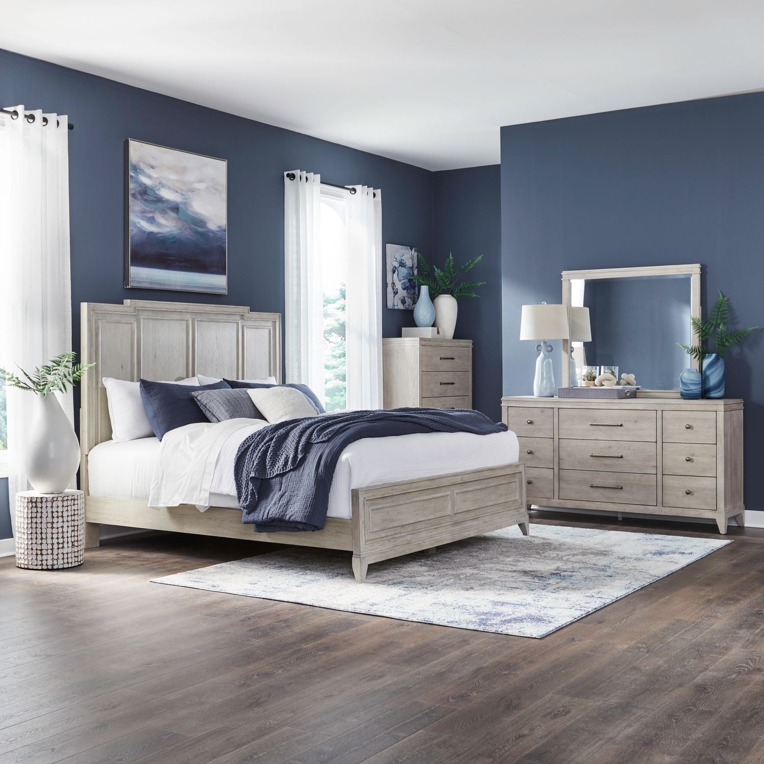 King California Panel Bed, Dresser & Mirror, Chest