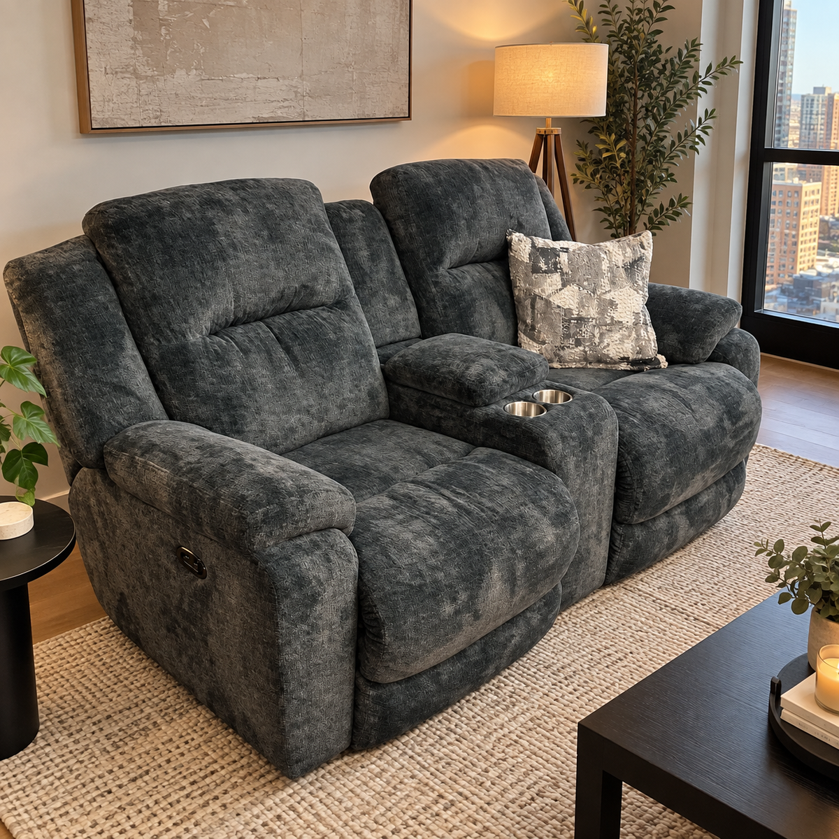 Charcoal Gray Electric Recliner Loveseat