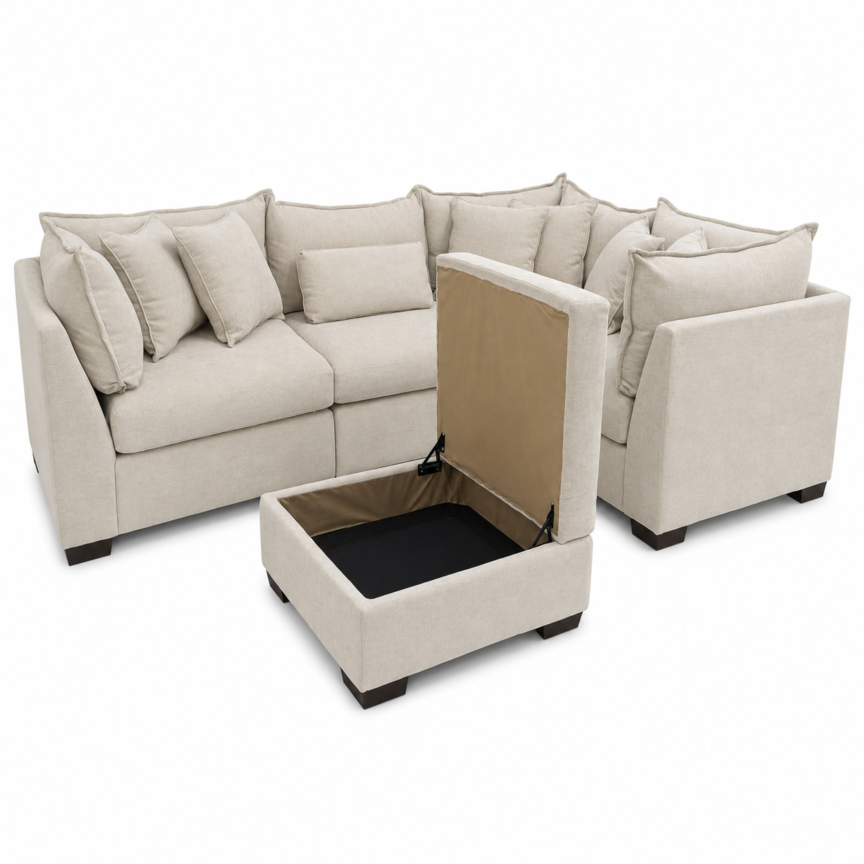 Alina 4 Pc Corner Sectional with Storage Ottoman in Ivory