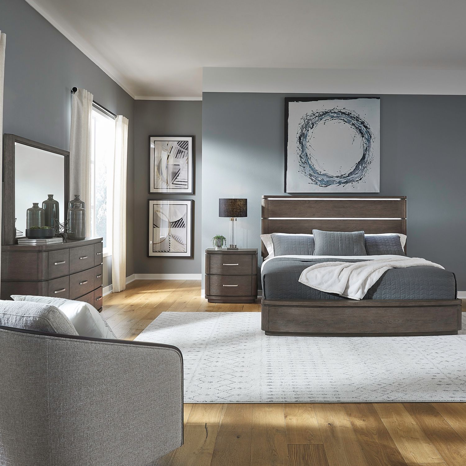 King California Panel Bed, Dresser & Mirror, Night Stand