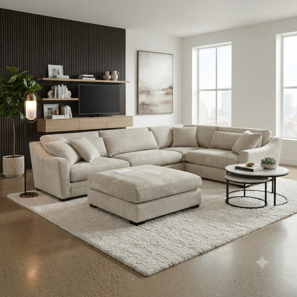 Corner Sectional with Matching Ottoman in Light Gray