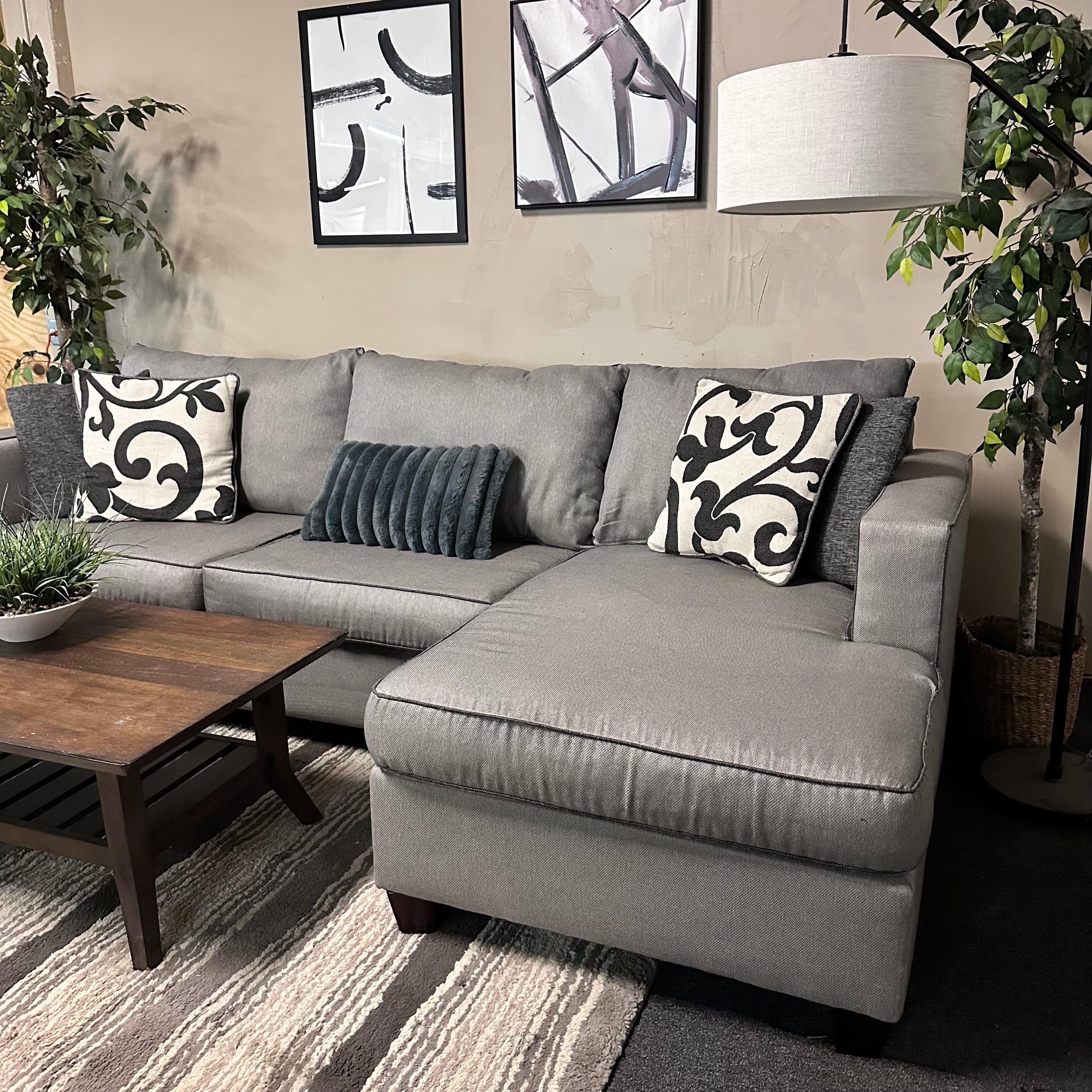 Gray Sectional with Right Chaise