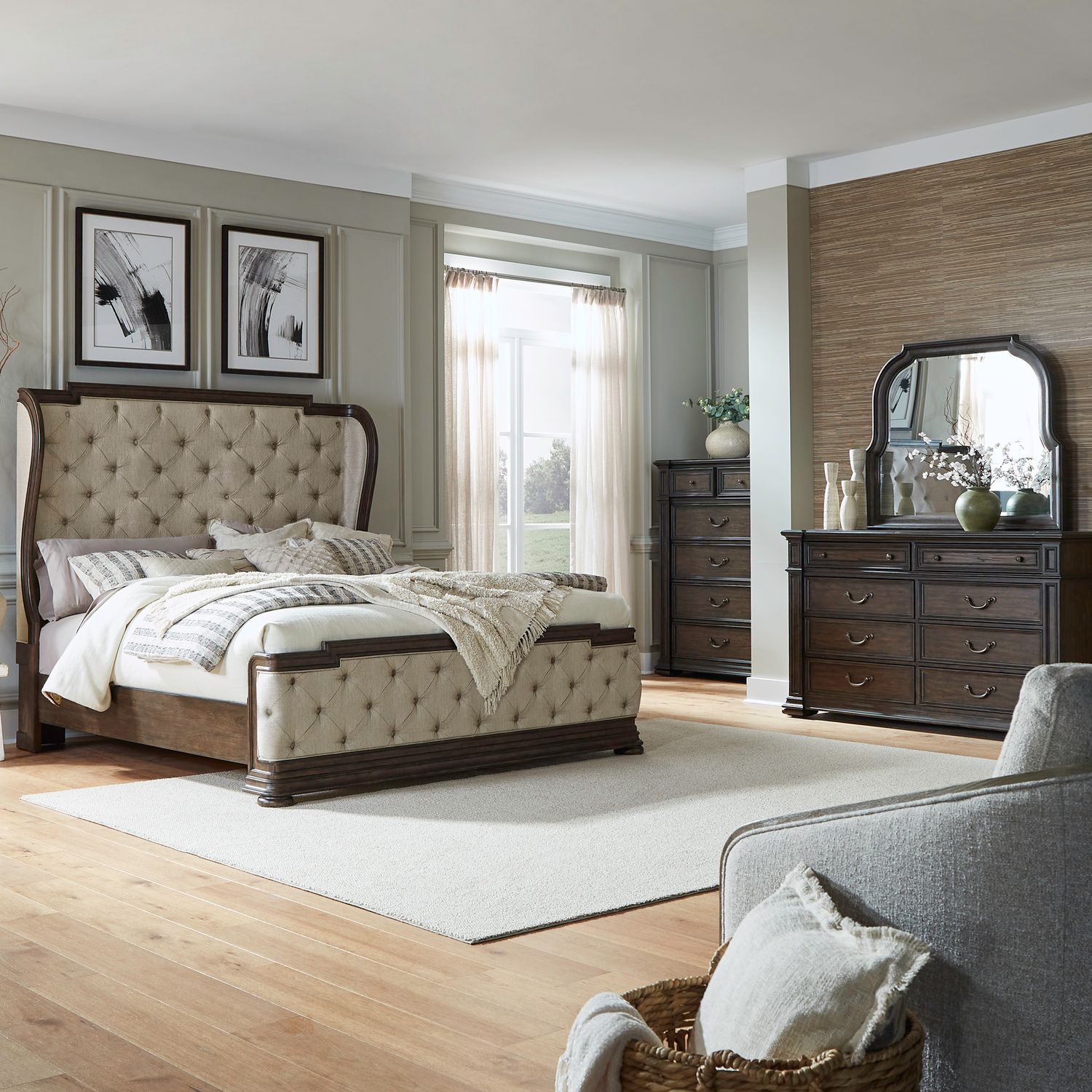 Queen Shelter Bed, Dresser & Mirror, Chest