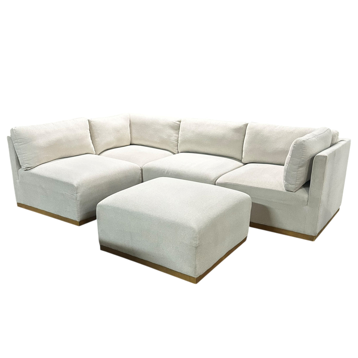 5 Piece Modular Sectional with Wooden Base in Cream