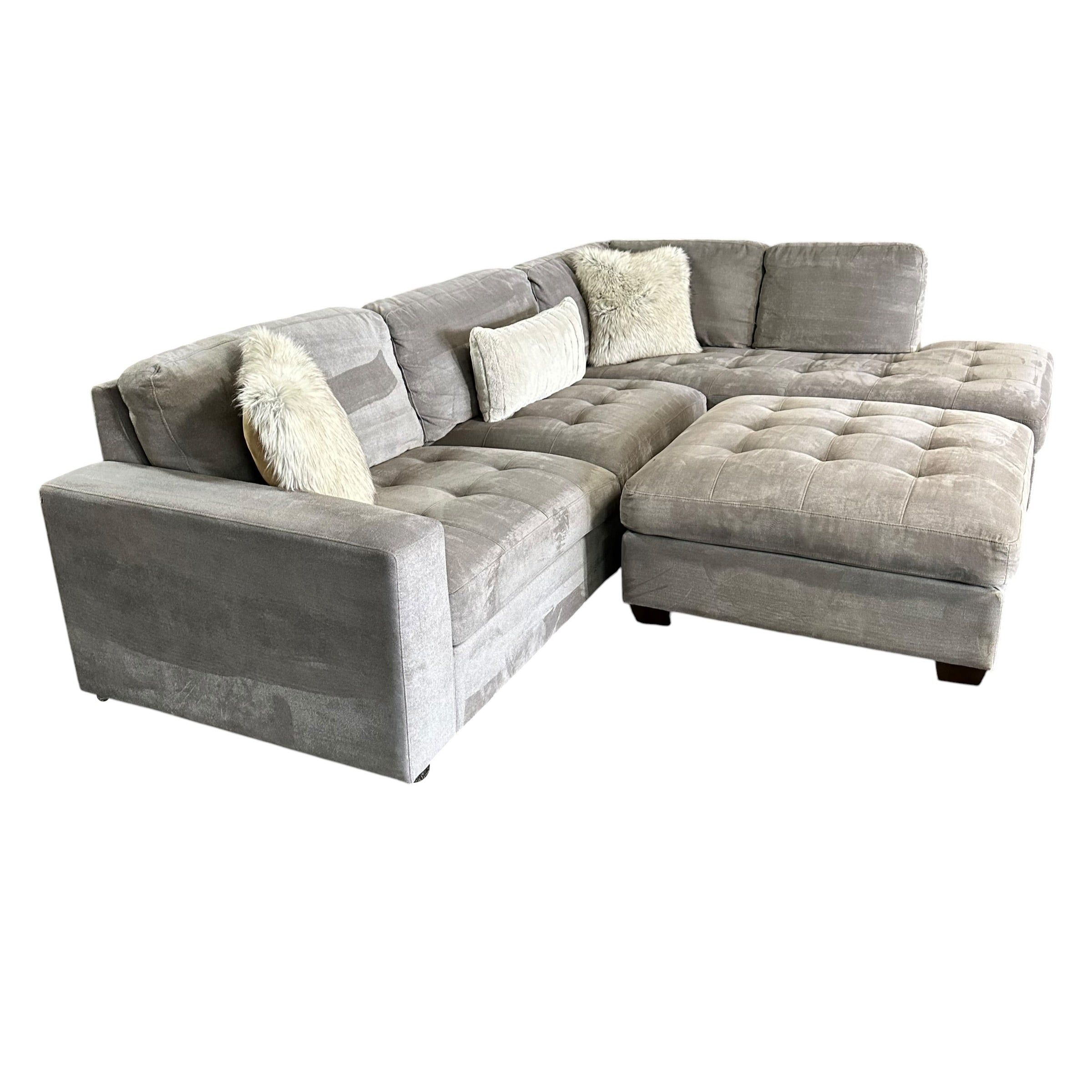Thomasville Gray Sectional with Right Bumper Chaise and Ottoman