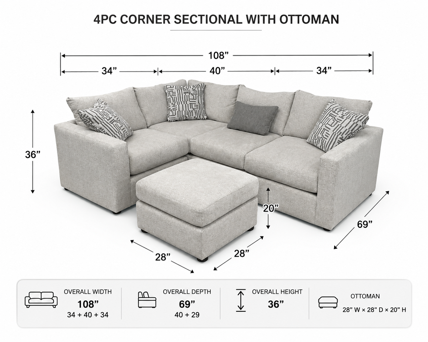 Parker 4 Pc Sectional with Ottoman