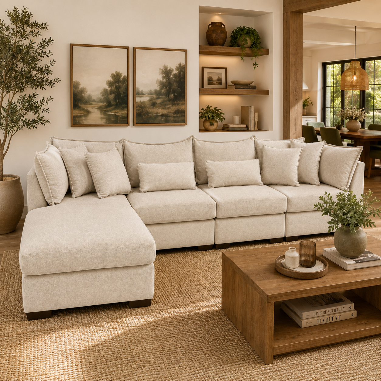 Alina 6 Piece Left Chaise U Shape Sectional in Ivory