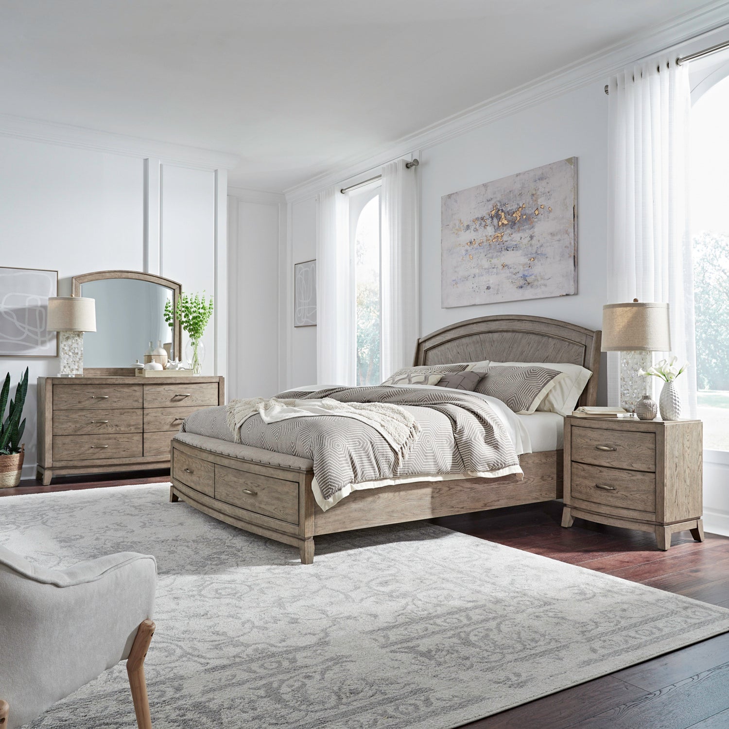 Avalon 4-Piece Panel Storage Bed, Dresser, Mirror & Nightstand Set