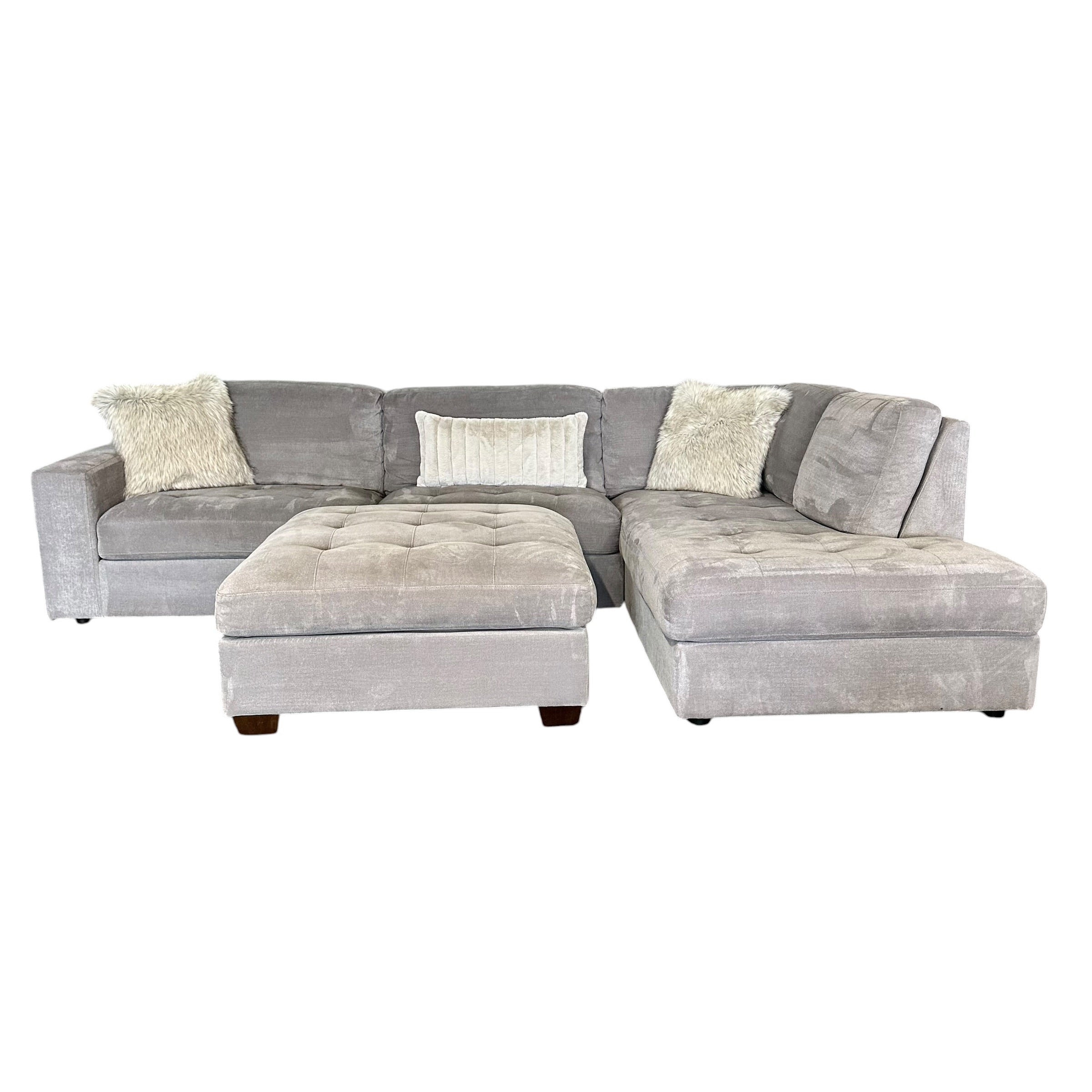 Thomasville Gray Sectional with Right Bumper Chaise and Ottoman