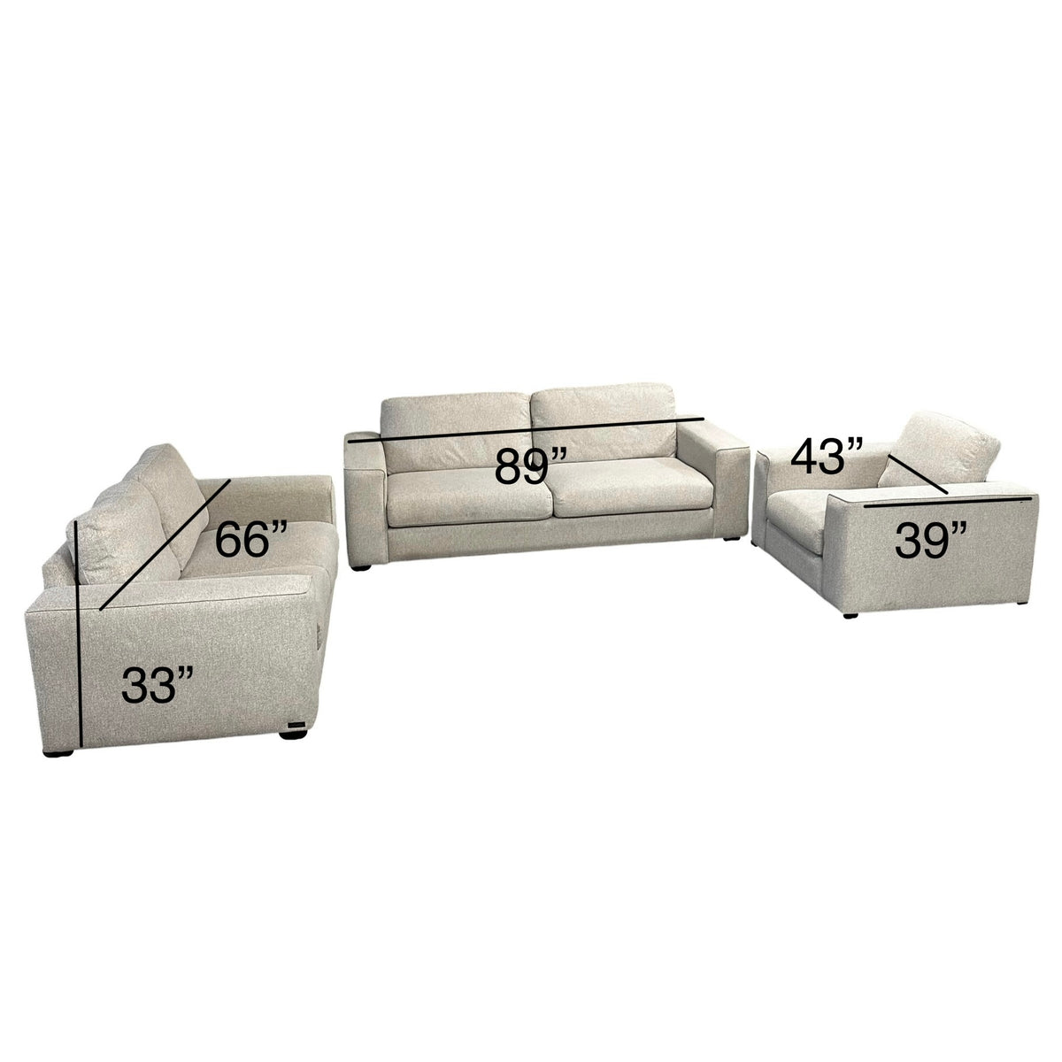 3 Piece Living Room Set in Light Gray