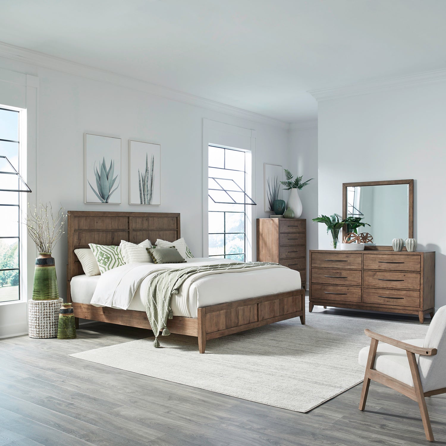 Shaker Lakes 4-Piece Panel Bed, Dresser, Mirror & Chest Set