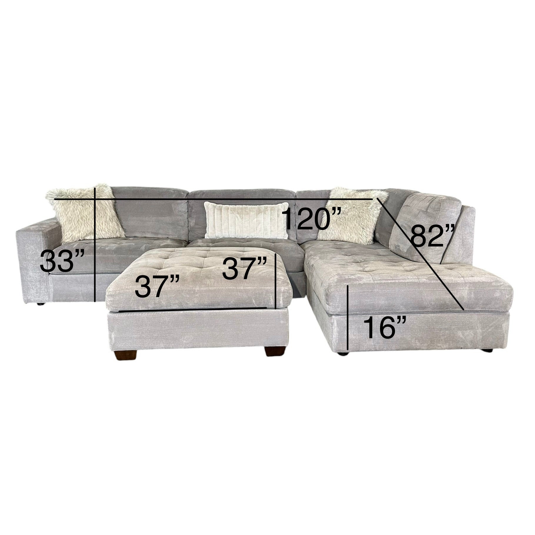 Thomasville Gray Sectional with Right Bumper Chaise and Ottoman