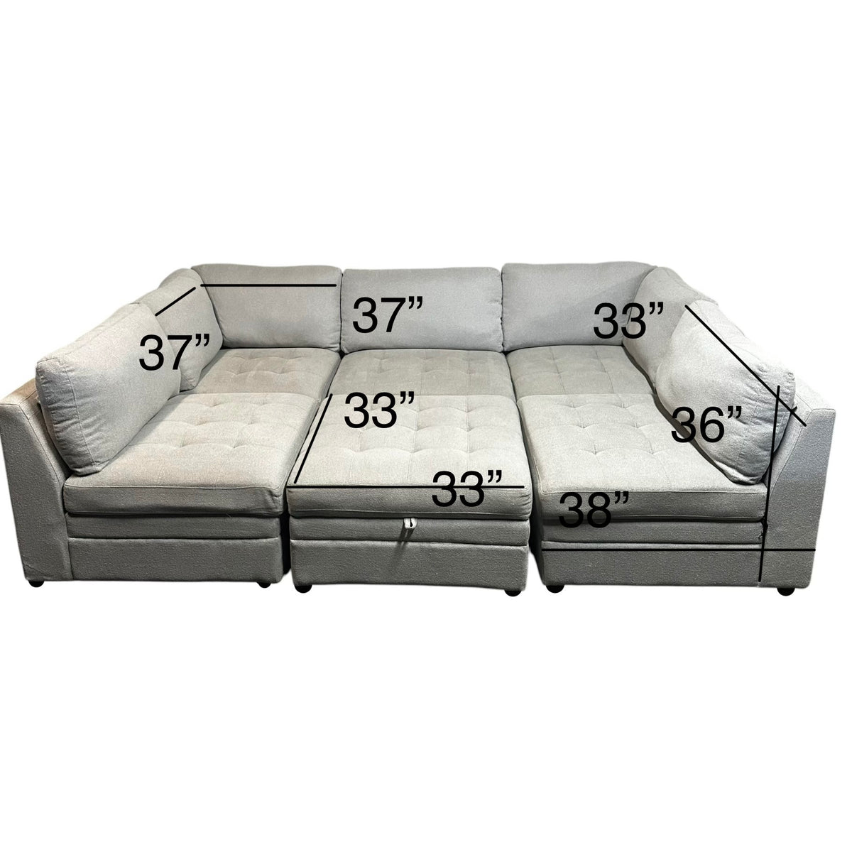Modular 6 Pc Tufted Sectional in Gray
