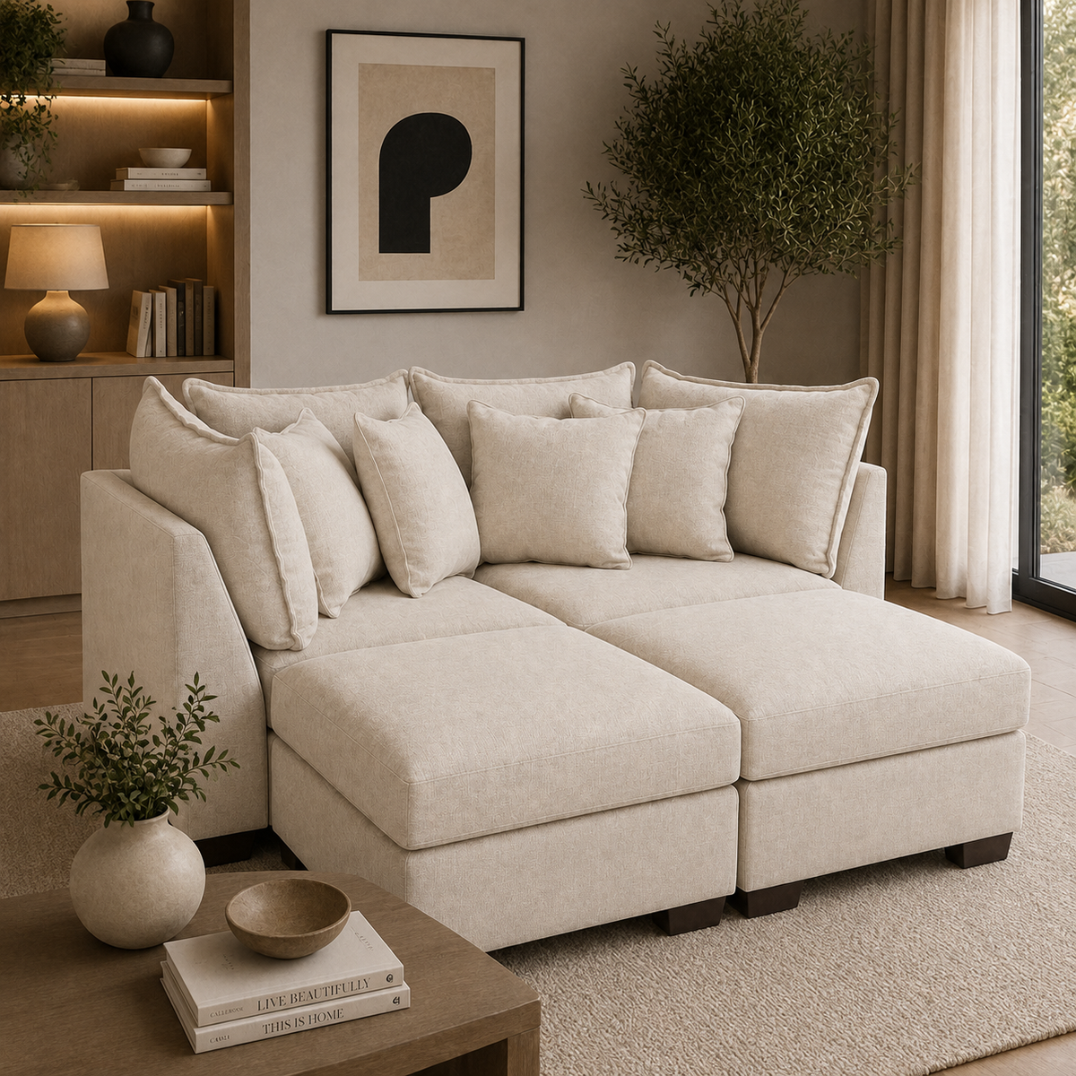 Alina 2 Pc Loveseat with Double Storage Ottomans