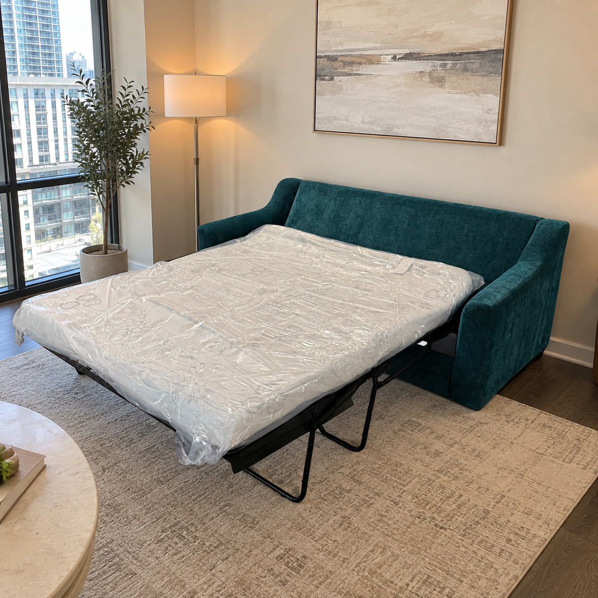 Tufted Aqua Blue Queen Sleeper Sofa