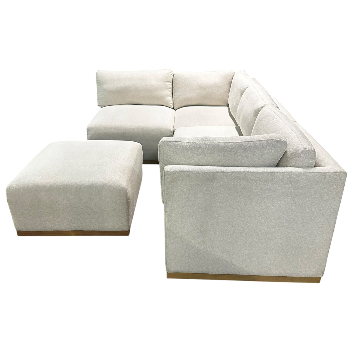 5 Piece Modular Sectional with Wooden Base in Cream