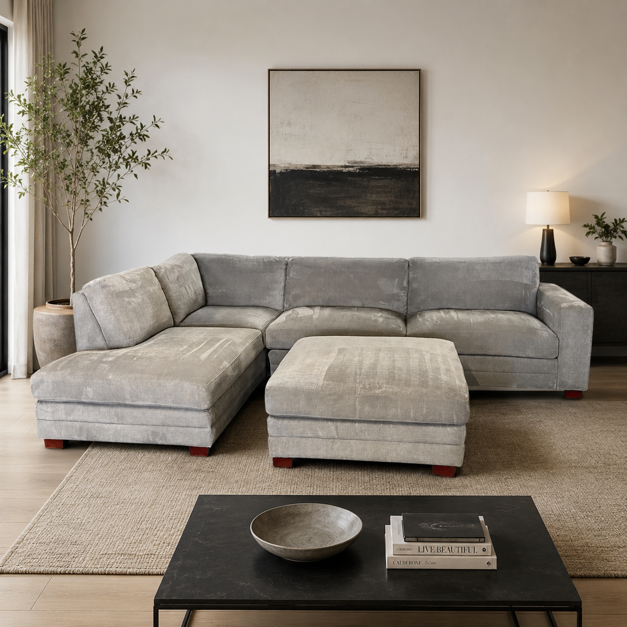 Sectional with LAF Bumper Chaise & Matching Ottoman
