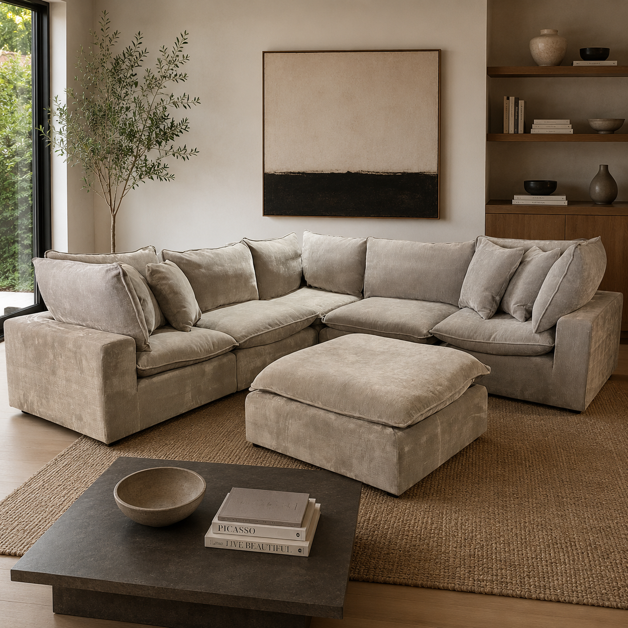 Serene 6-piece Fabric Modular Sectional, Taupe