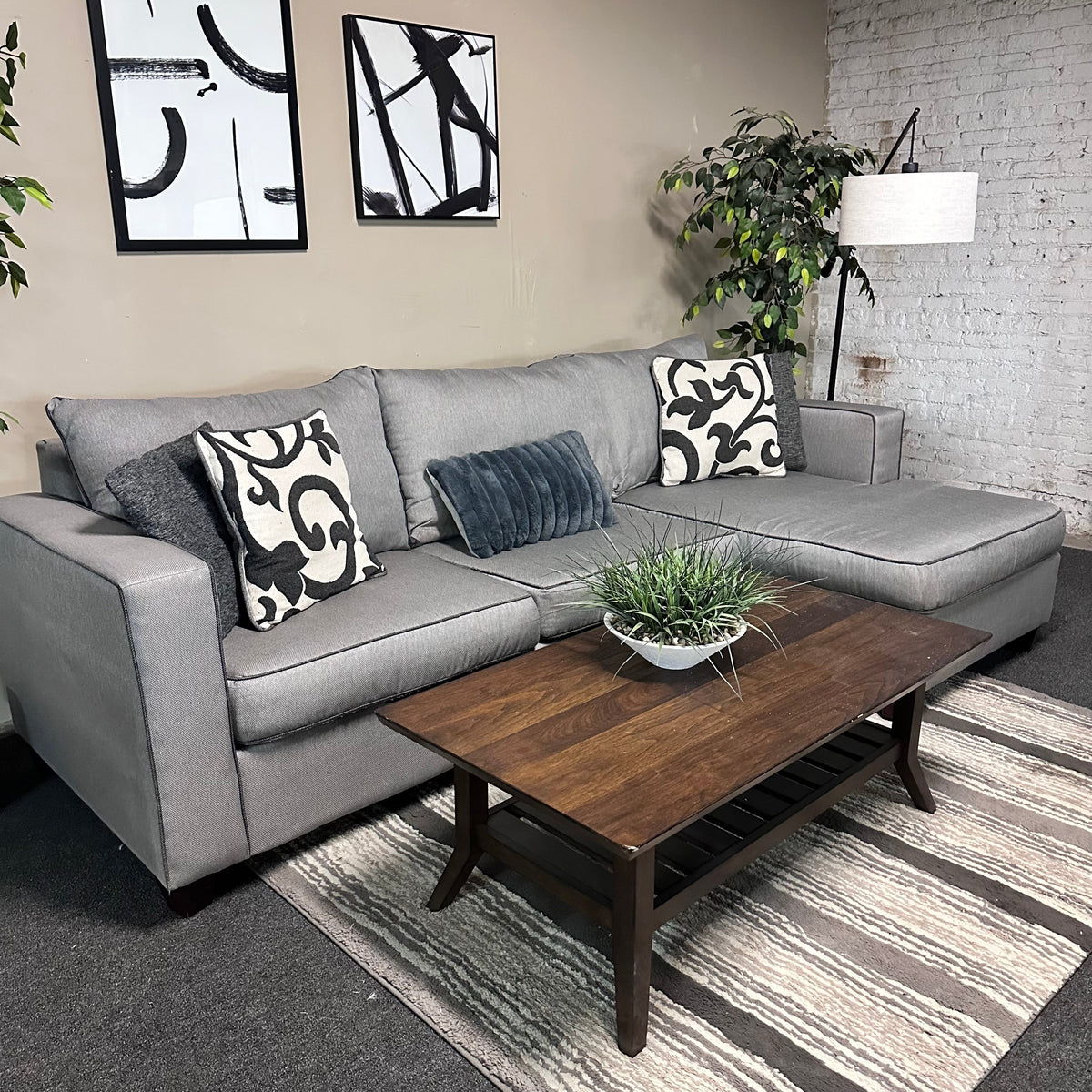 Gray Sectional with Right Chaise