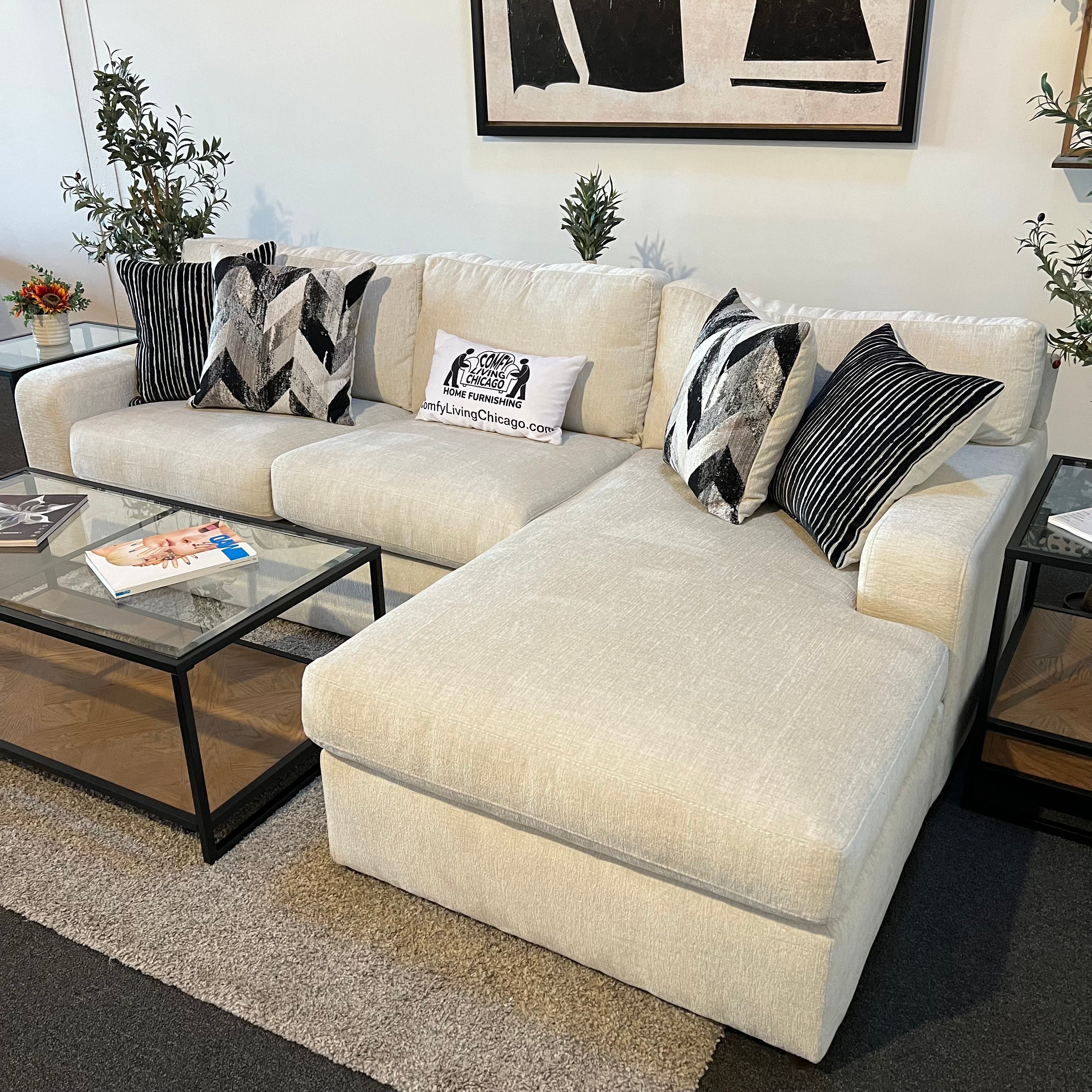 Ellington Cream Two Piece Sectional Sofa with Right Chaise